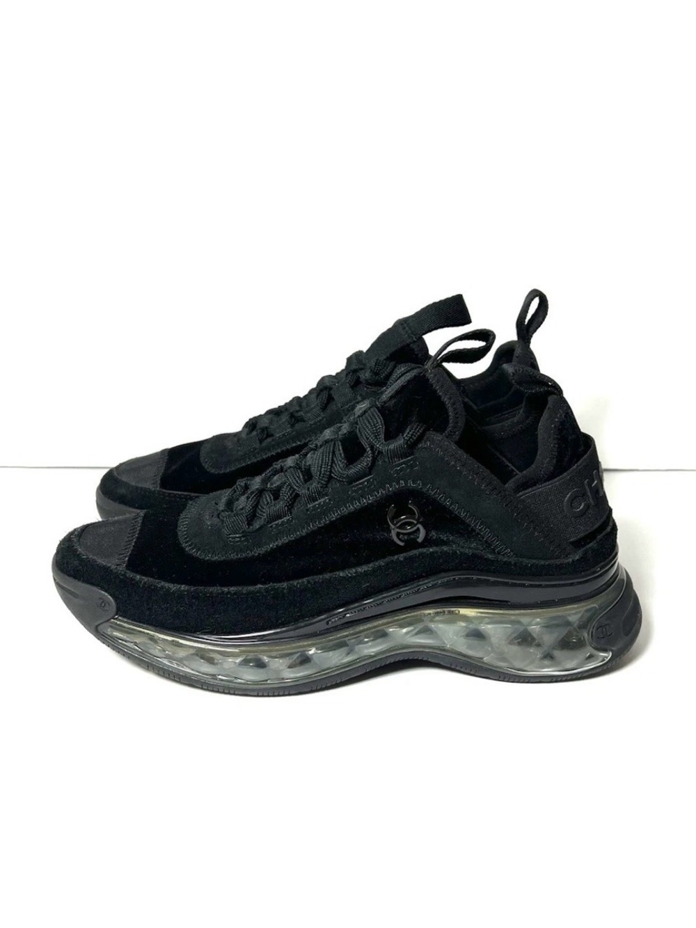 CHANEL Sport Trail Lace Up Velvet Sneaker Trainer, Black W EU36|6US NO INSOLE